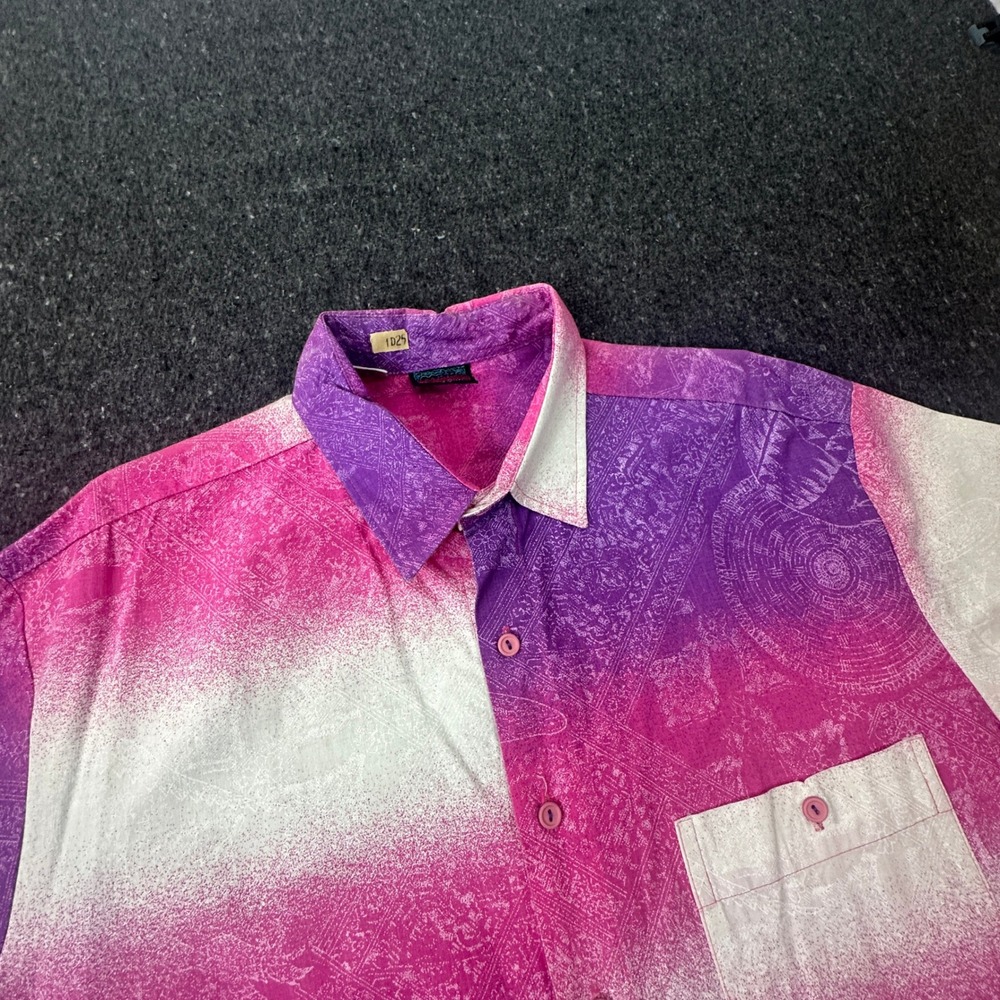 Maui Trading Company Shirt Men XL Pink Purple Aztec Tribal Short Sleeve Button U